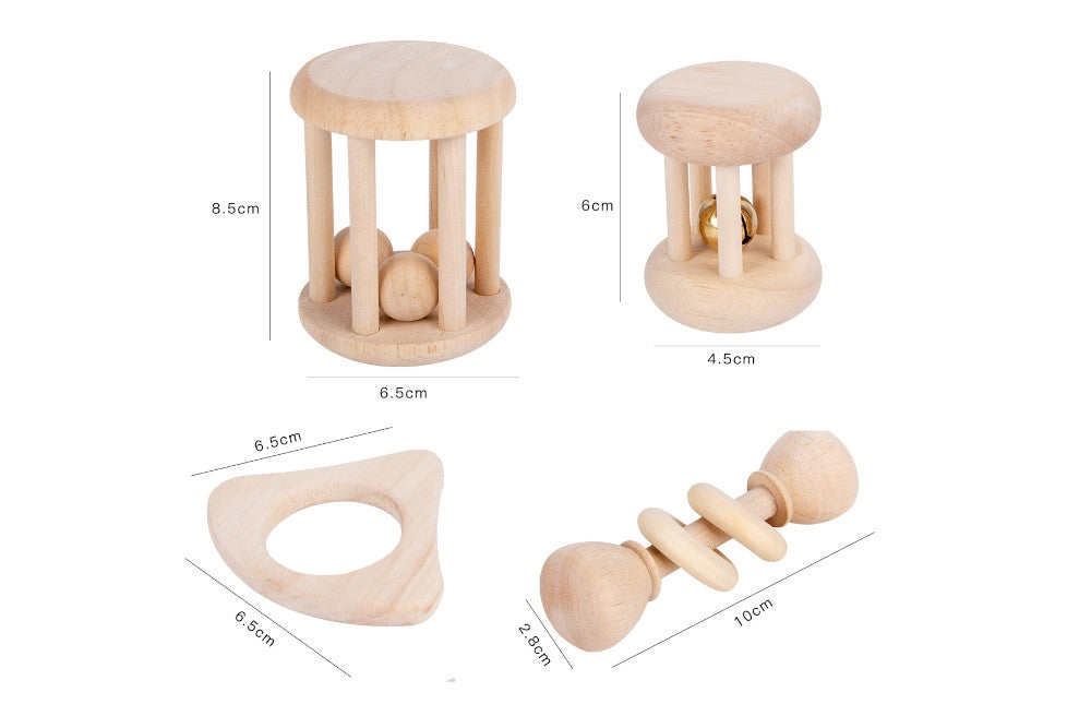 Hochet cage à 3 perles de bois